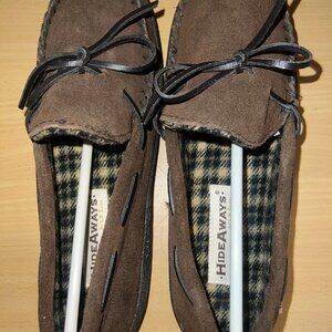 Moccasin Slippers Mens Size 8 Brown Suede Acrylic Lined House Shoes / Slippers